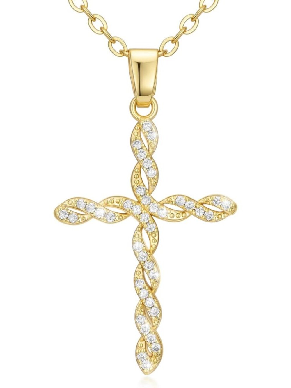Elegant 14K Gold Twisted Cross Necklace for Women - Infinity Open Loop Pendant